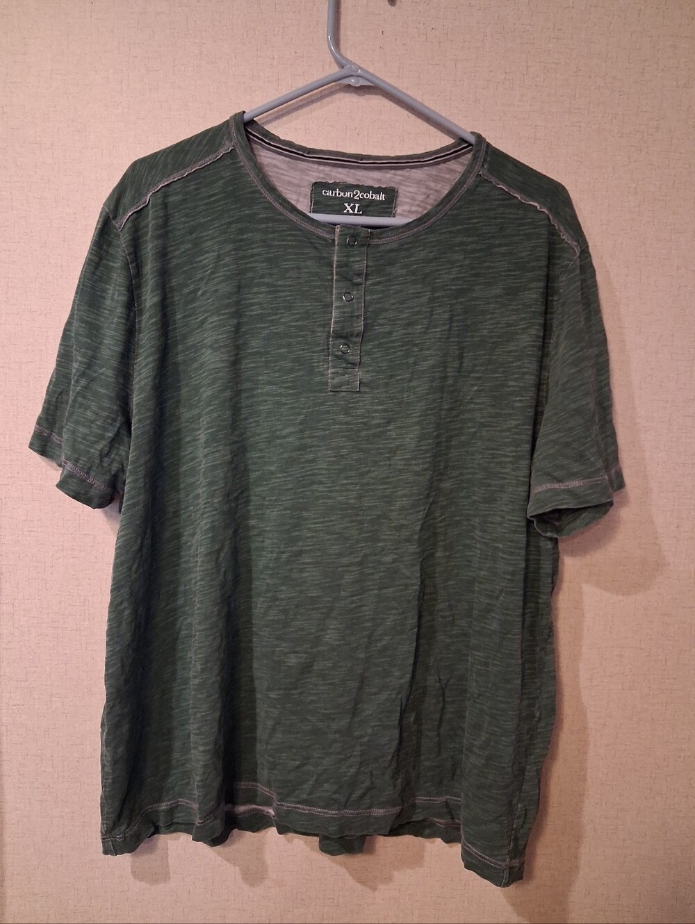 Carbon2cobalt Lightweight Olive Henley - Short Sleeve Sz XL